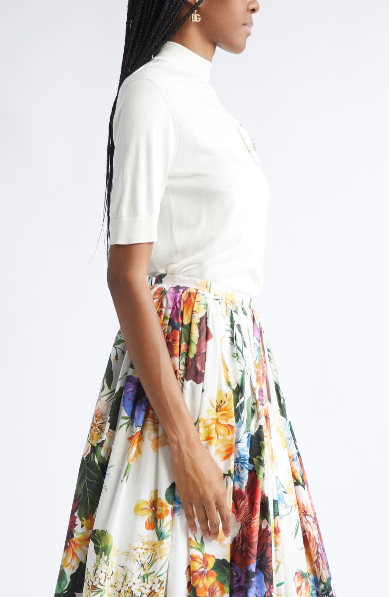 Dolce&Gabbana Floral Brooch Silk Sweater, Alternate, color, W0001 Bianco Naturale