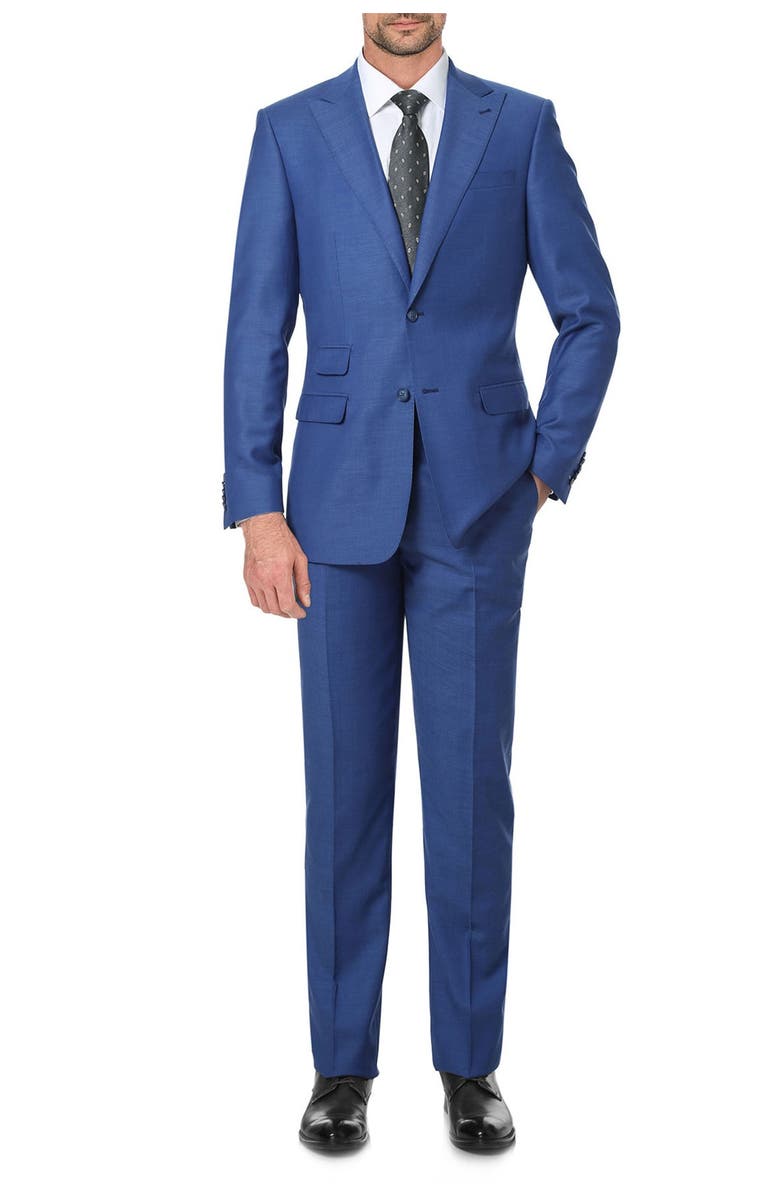 English Laundry Solid Blue Slim Fit Two Button Notch Lapel Wool Suit, Main, color, 