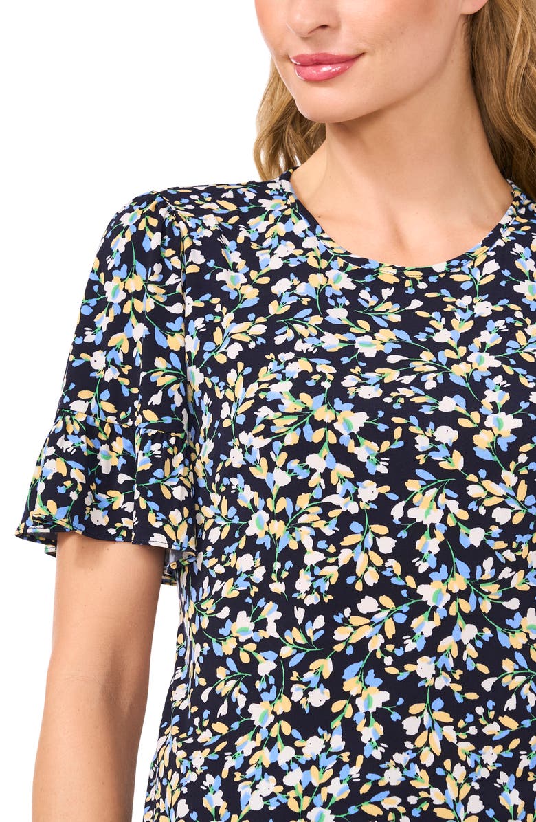 CeCe Floral Ruffle High-Low Knit Top, Alternate, color,