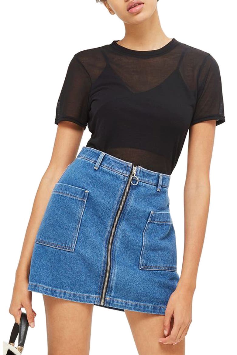 Sheer T-Shirt Bodysuit, Main, color, BLACK