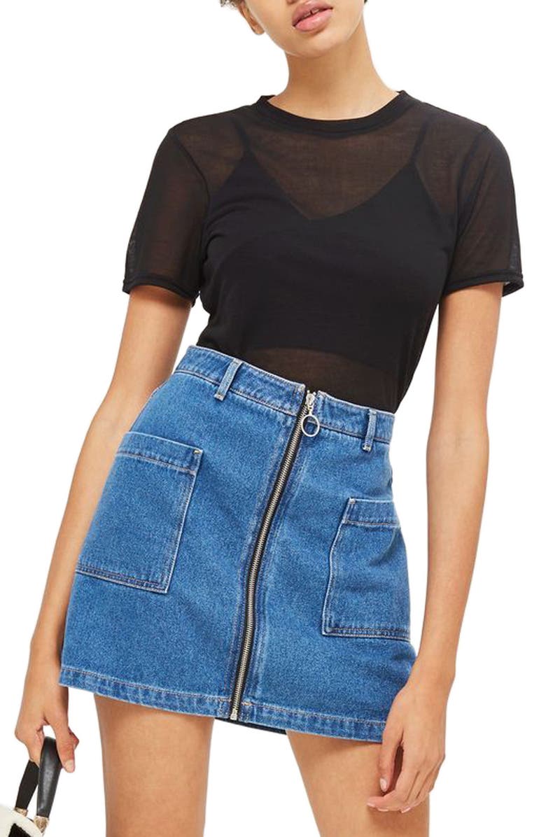 Topshop Sheer T-Shirt Bodysuit, Main, color, 