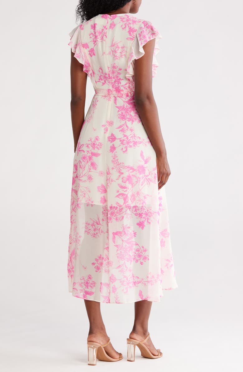 Eliza J Flutter Sleeve Faux Wrap Midi Dress, Alternate, color, Pink