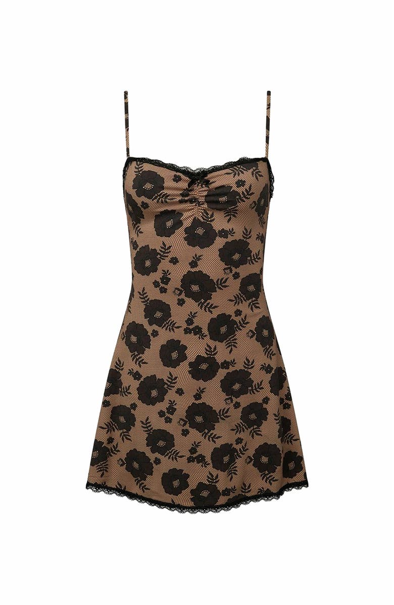 WeWoreWhat Lace Trim Slip Dress, Main, color, Nude/Black