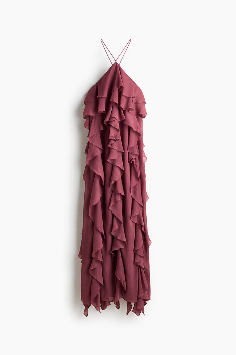 Flounced Chiffon Dress, Alternate, color, Dark dusty pink