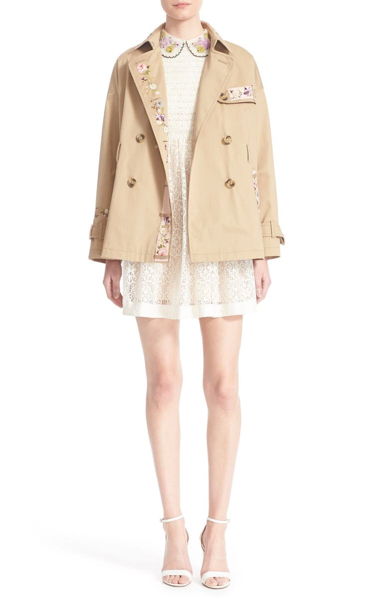 RED Valentino Floral Embroidered Trench Coat, Alternate, color, 