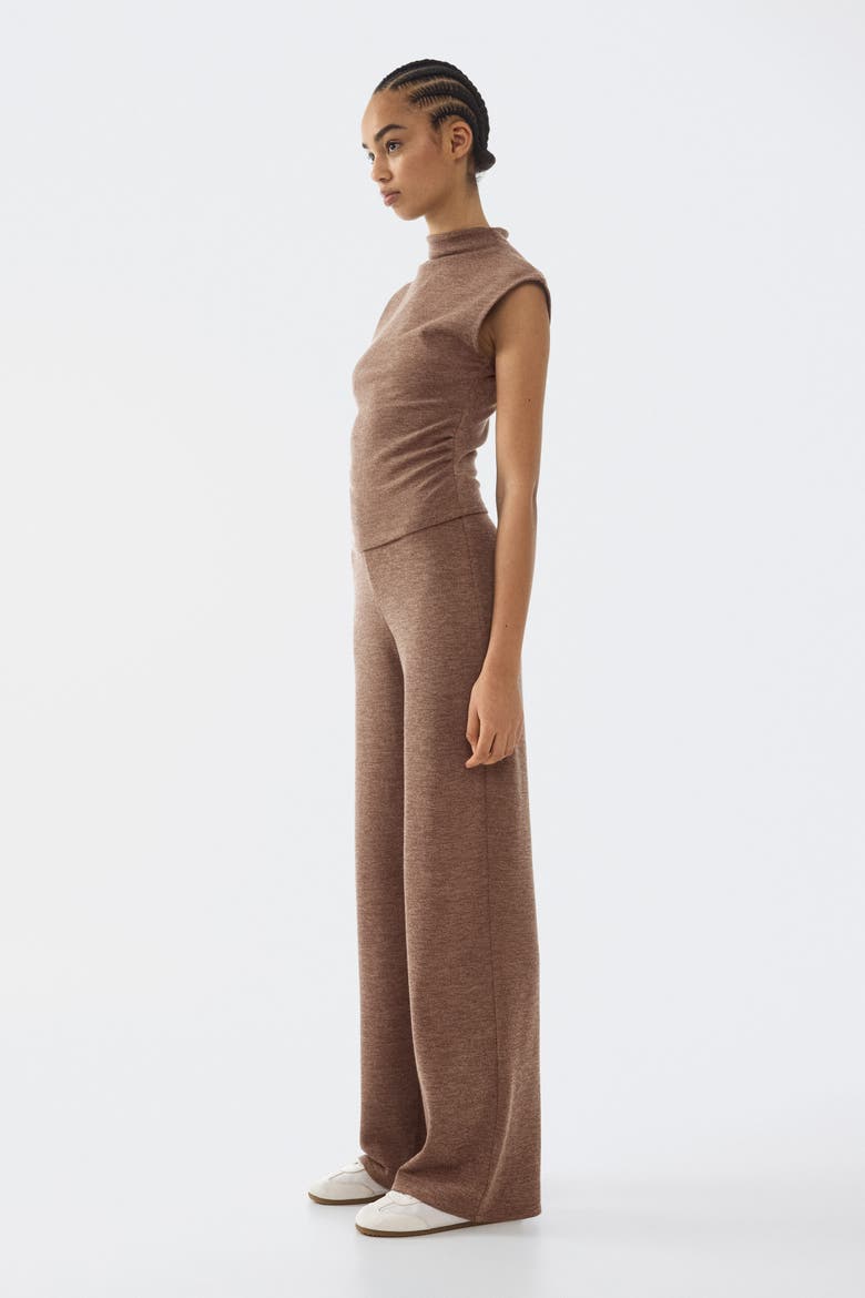 Straight-leg Jersey Trousers, Alternate, color, Brown melange