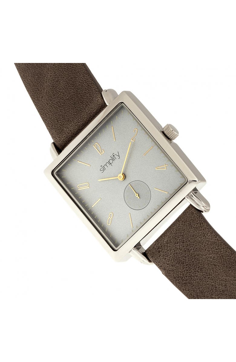 SIMPLIFY The 5000 Leather-Band Watch, Alternate, color, Charcoal/Grey