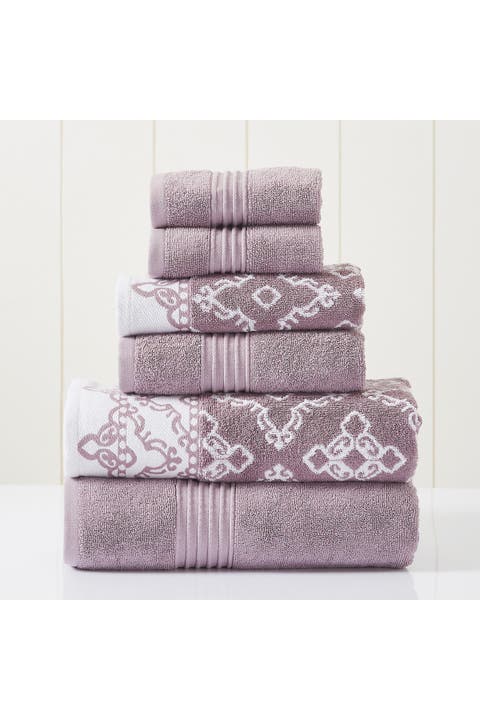 Yarn Dyed Jacquard/Solid Towel 6-Piece Set - Ophelia Stone