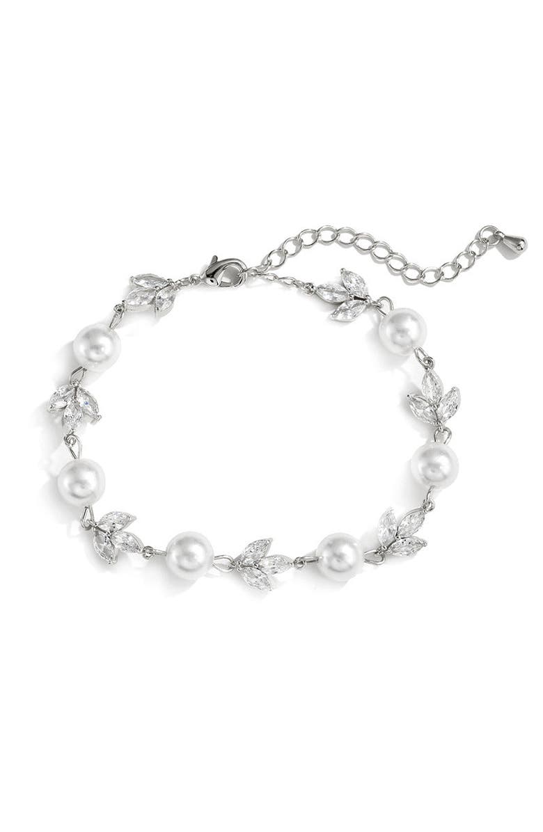 Untamed Petals Forever Pearl and Crystal Bracelet, Alternate, color, Silver
