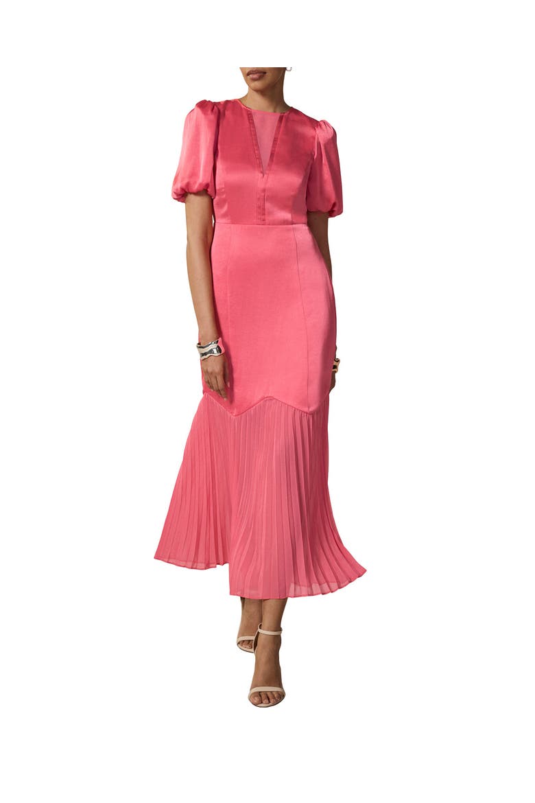 Satin Pleated Maxi Dress, Main, color, Pink