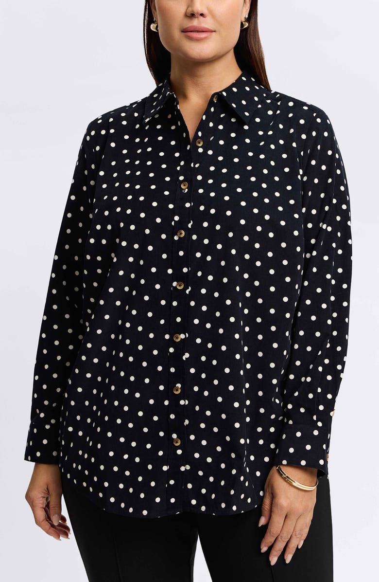 Foxcroft Haven Polka Dot Cotton Corduroy Button-Up Shirt, Main, color, 