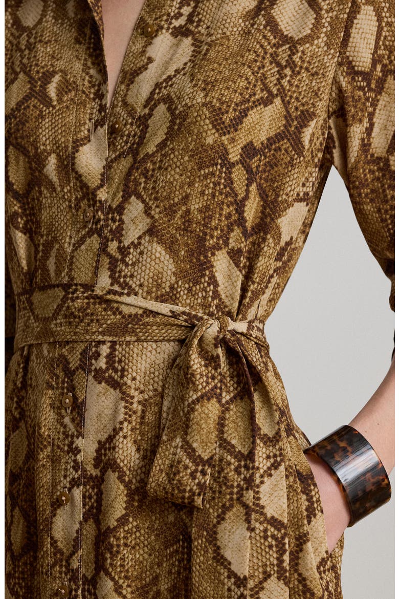 Snake Print Belted Georgette Midi Shirtdress, Alternate, color, BEIGE/ MULTI