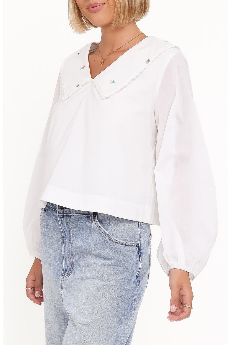 Kenna Embroidered Collared Cotton Poplin Top, Alternate, color, WHITE FLORAL