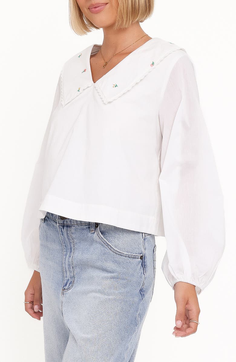 Petal & Pup Kenna Embroidered Collared Cotton Poplin Top, Alternate, color, White Floral