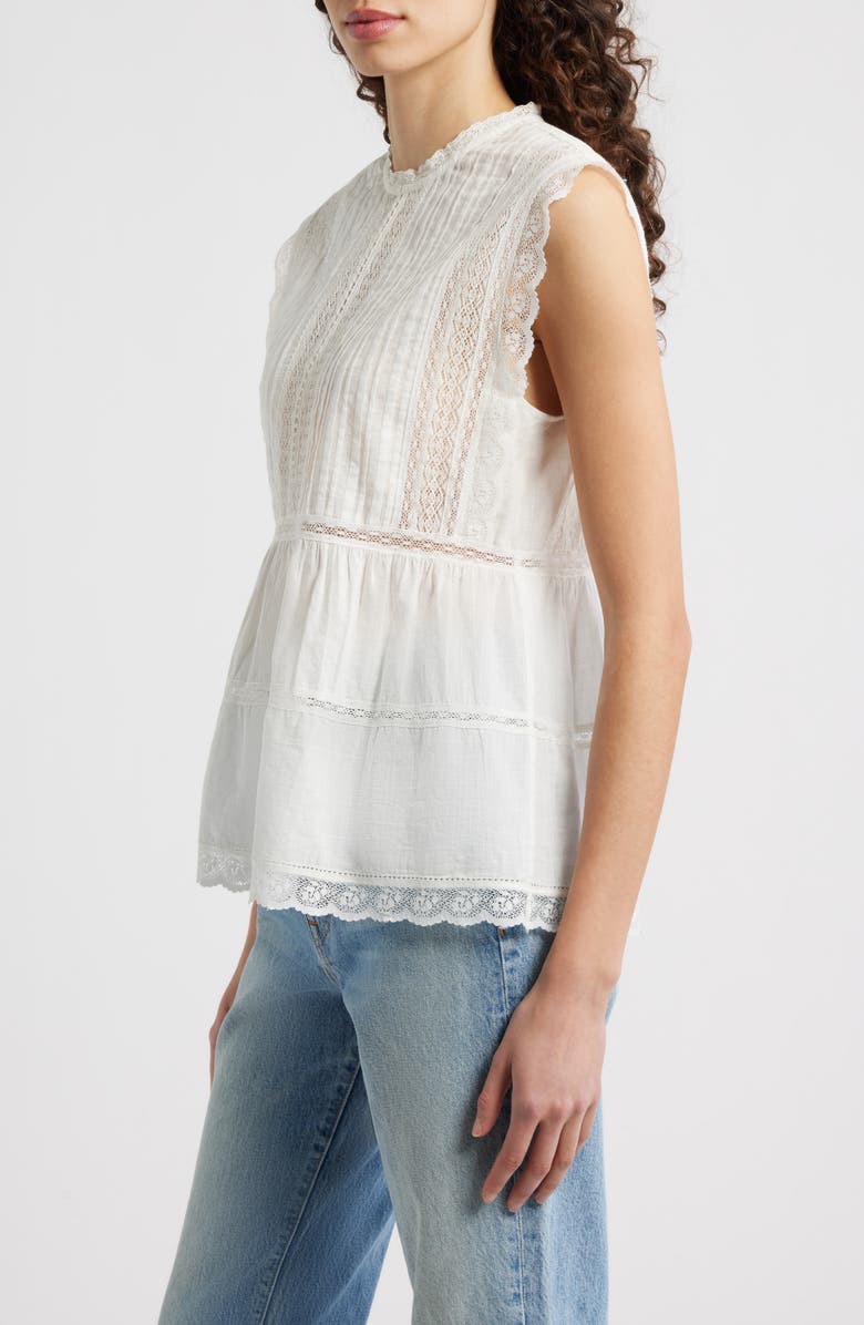 THE GREAT. The Sonnet Lace Inset Top, Alternate, color, True White