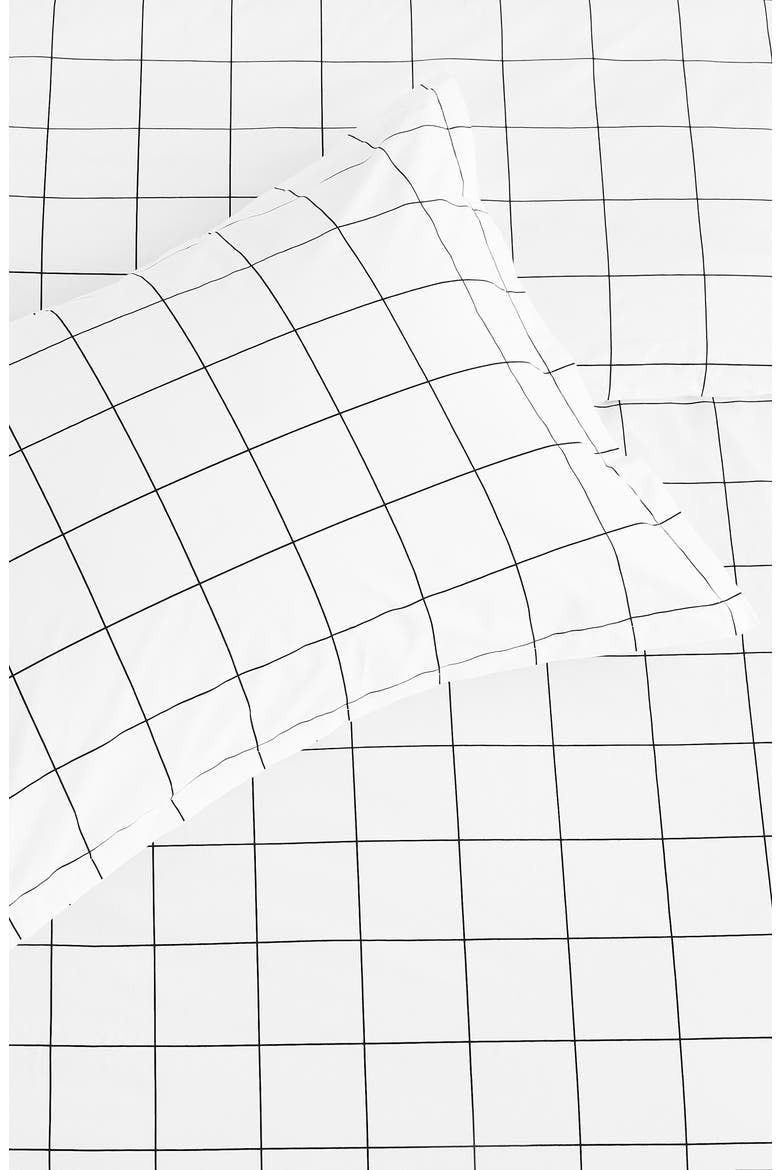 Percale Cotton Grid Duvet Set, Alternate, color, BLACK