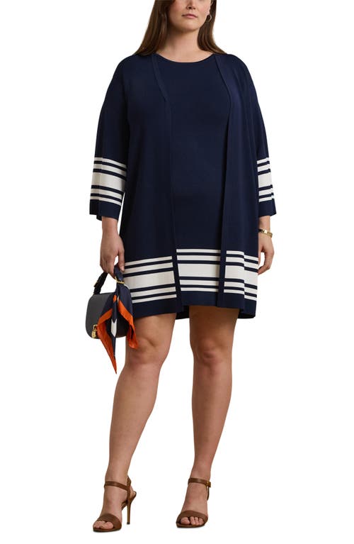 Shop Ralph Lauren Lauren Long Open Front Cardigan In Refined Navy/white