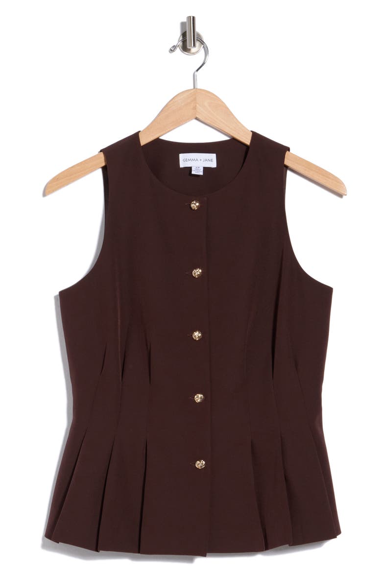 Peplum Darted Vest, Alternate, color, DARK CHOCOLATE
