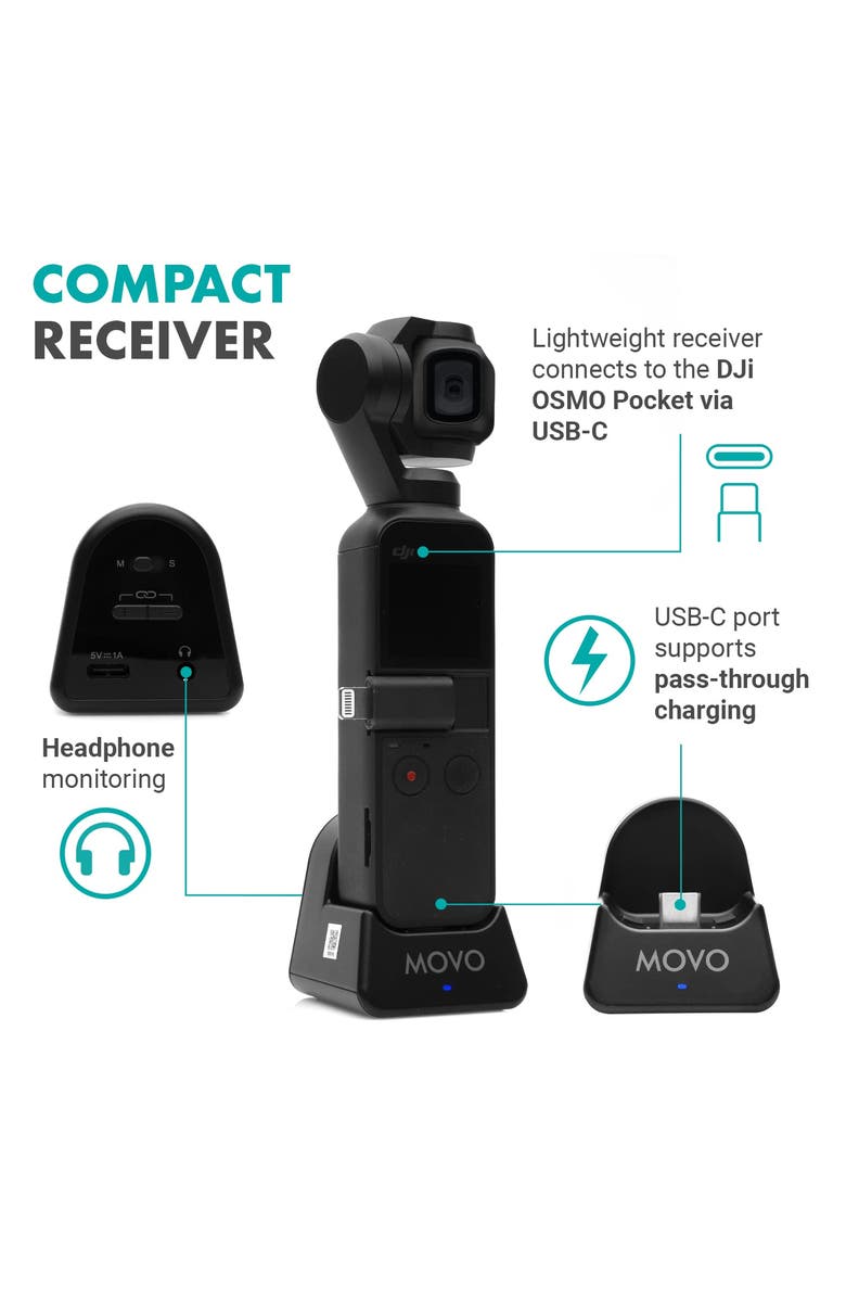 MOVO Edge-OP-Duo Dual Wireless Lavalier Microphone for Osmo Pocket 1 and 2, Alternate, color, Black