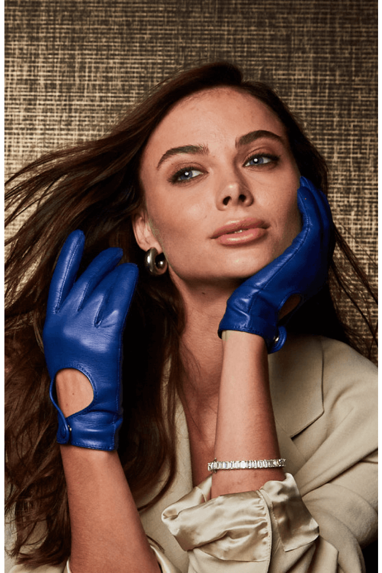 Women's Leather Driving Gloves, Alternate, color, Blue