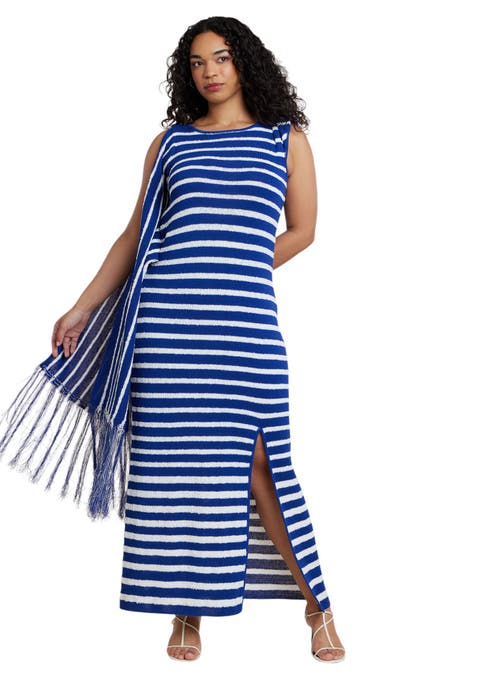 Fringe Detail Striped Knit Maxi Dress (plus)
