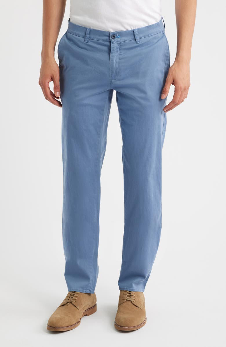 Brax Fabio Micropattern Flat Front Cotton Blend Pants, Main, color, Storm