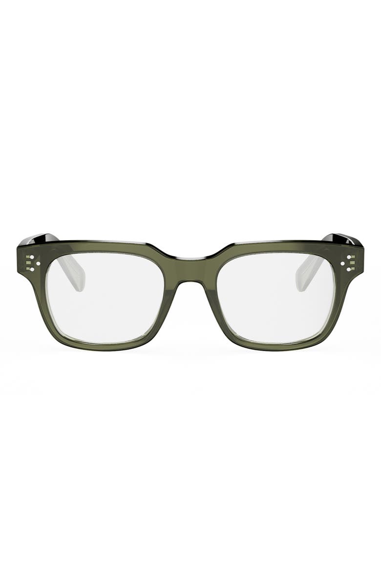 CELINE 3 Dots 50mm Geometric Reading Glasses, Main, color, Shiny Dark Green