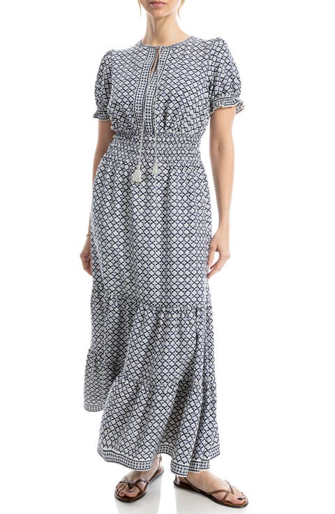 Puff Sleeve Tie Maxi Dress