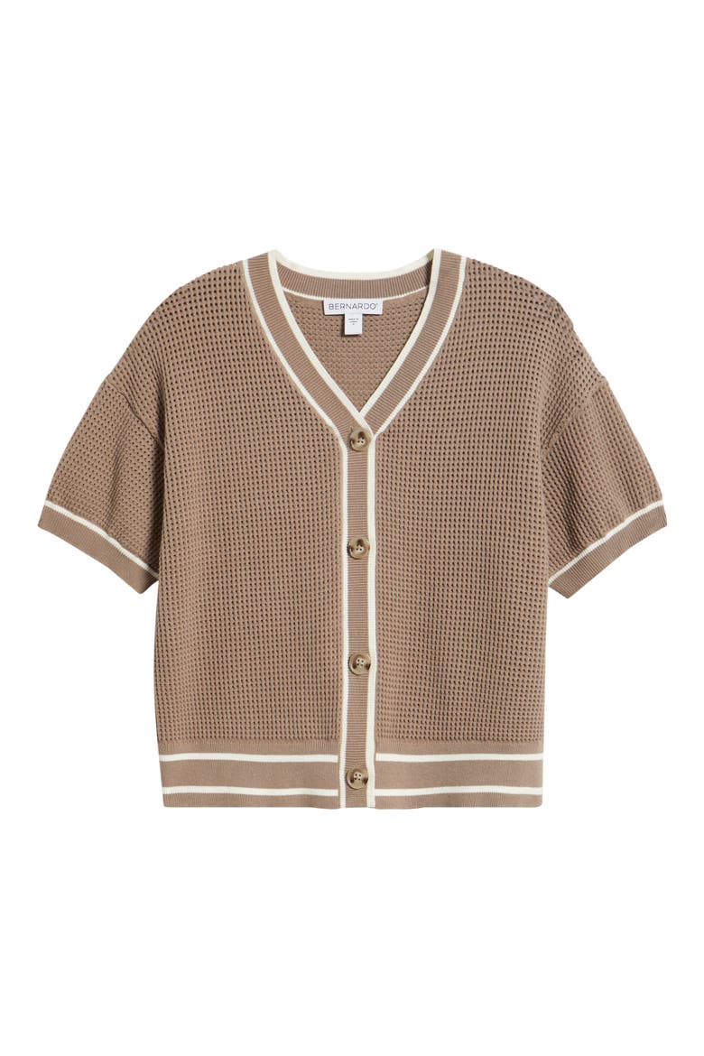 Short Sleeve Basketweave Cardigan, Alternate, color, GOAT/GARDENIA