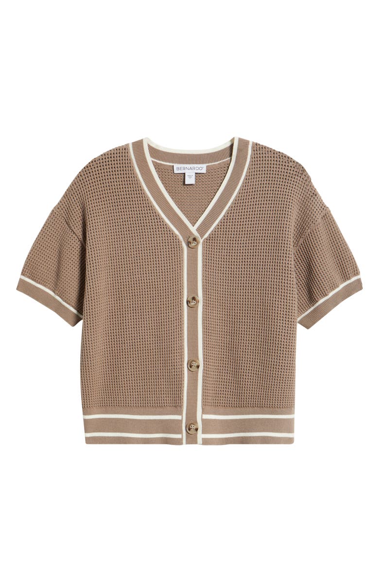 Bernardo Short Sleeve Basketweave Cardigan, Alternate, color, Gardenia/ Goat