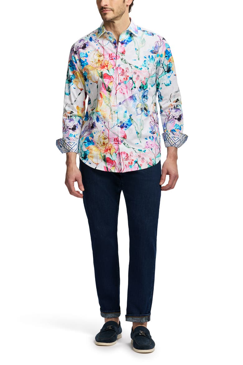 Cypremort Long Sleeve Cotton Button-Shirt, Alternate, color, WHITE MULTI