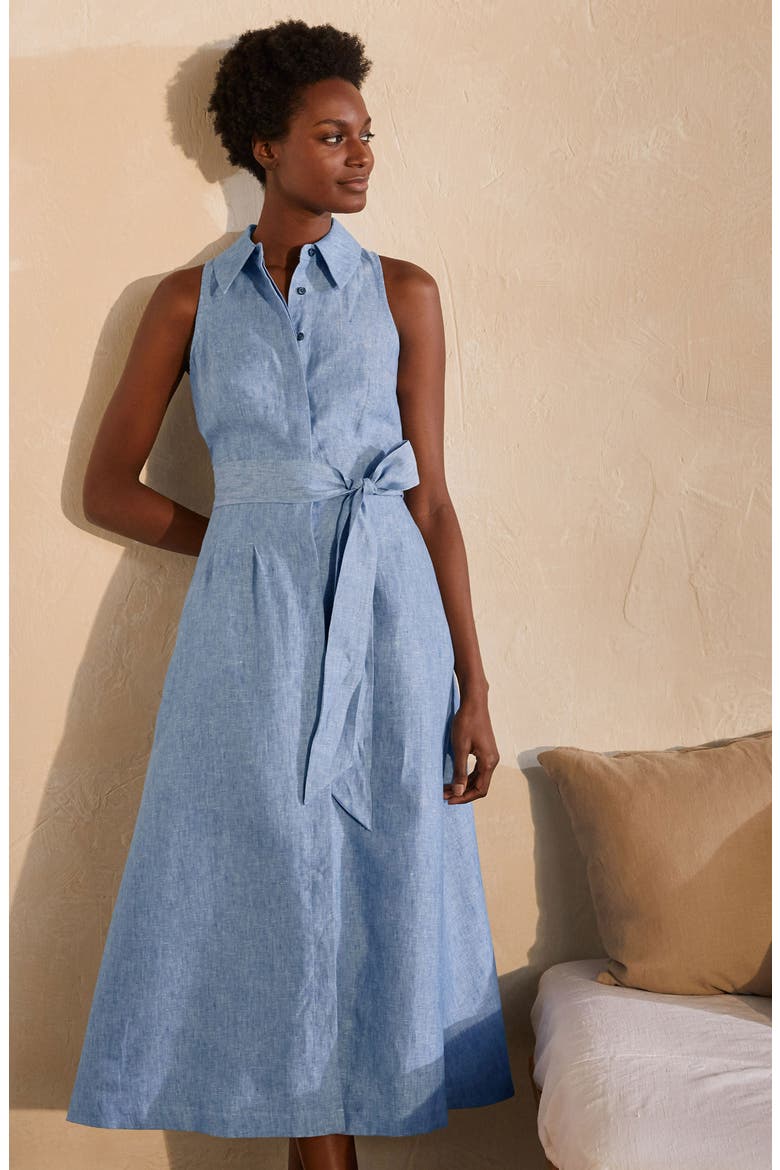 Kate Sleeveless Linen Midi Shirtdress, Alternate, color, CHAMBRAY