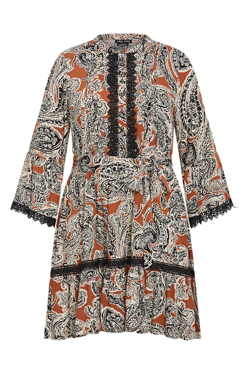 City Chic Camille Paisley Long Sleeve Dress, Alternate, color, Caramel Paisley