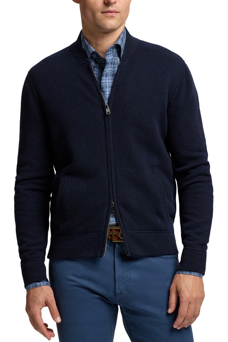 Cashmere French Terry Zip Cardigan, Main, color, DARK NAVY