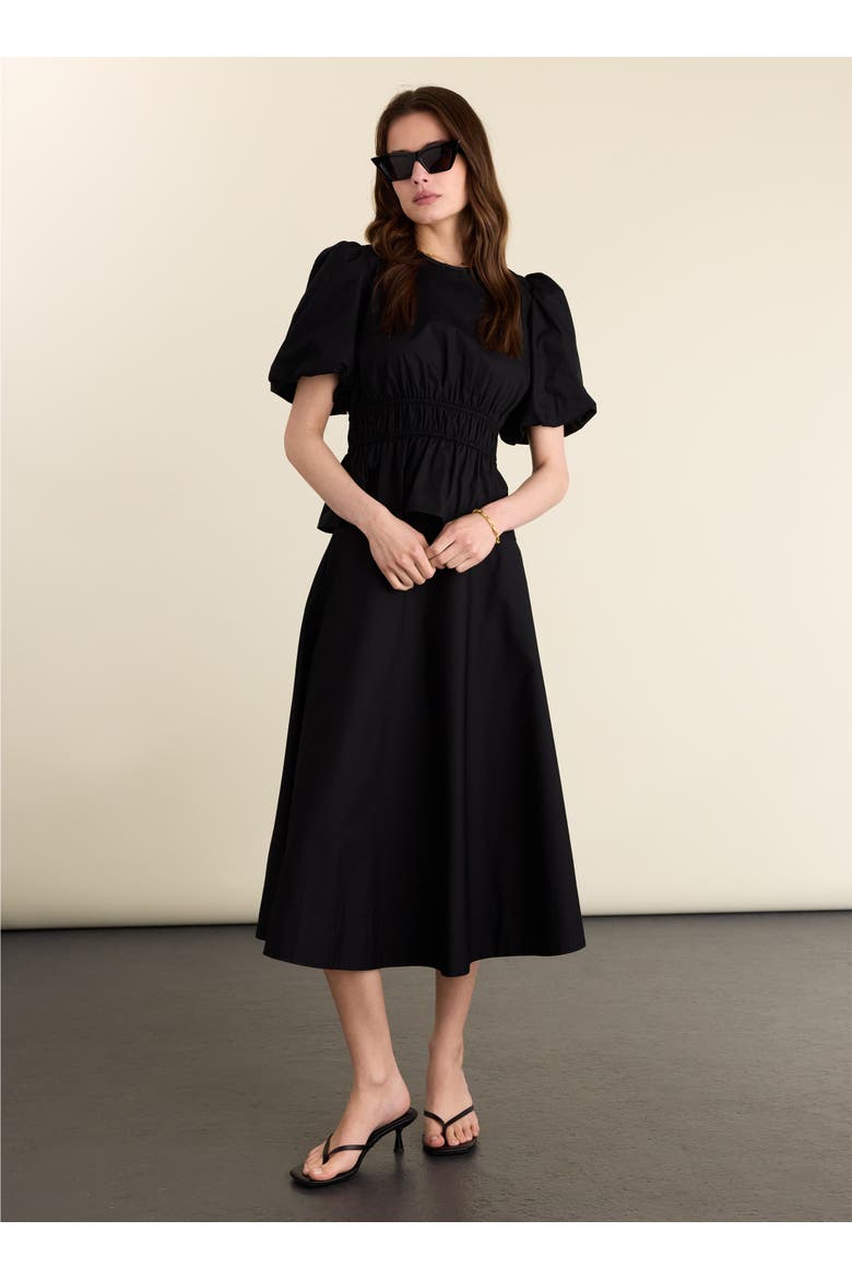 Elise Puff Sleeve Smocked Waist Top, Alternate, color, Caviar Black