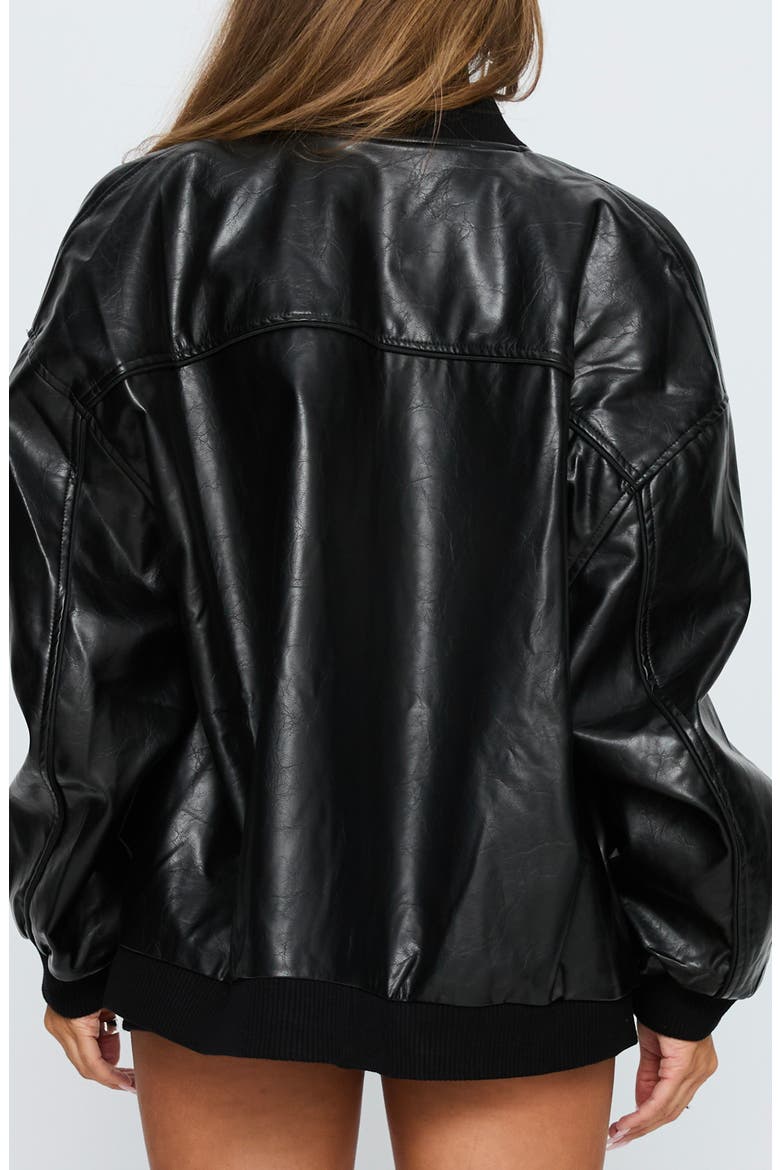 Believe It Faux Leather Bomber Jacket, Alternate, color, BLACK
