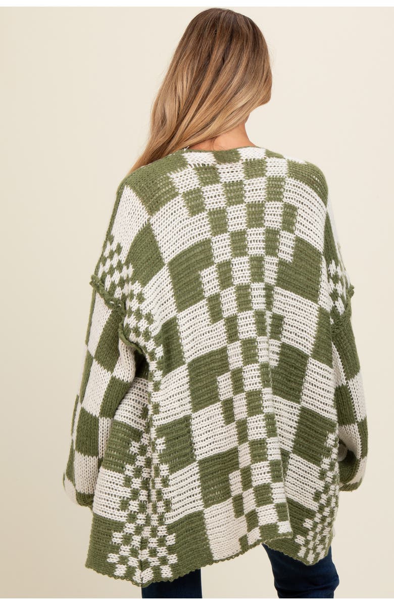 PinkBlush Mixed Check Pattern Chunky Cardigan, Alternate, color, Olive Green