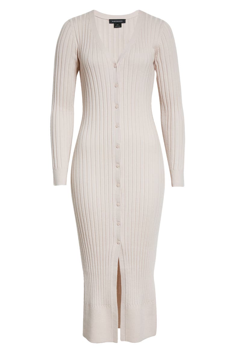 Ribbed Long Sleeve Wool Sweater Dress, Alternate, color, OFF WHITE