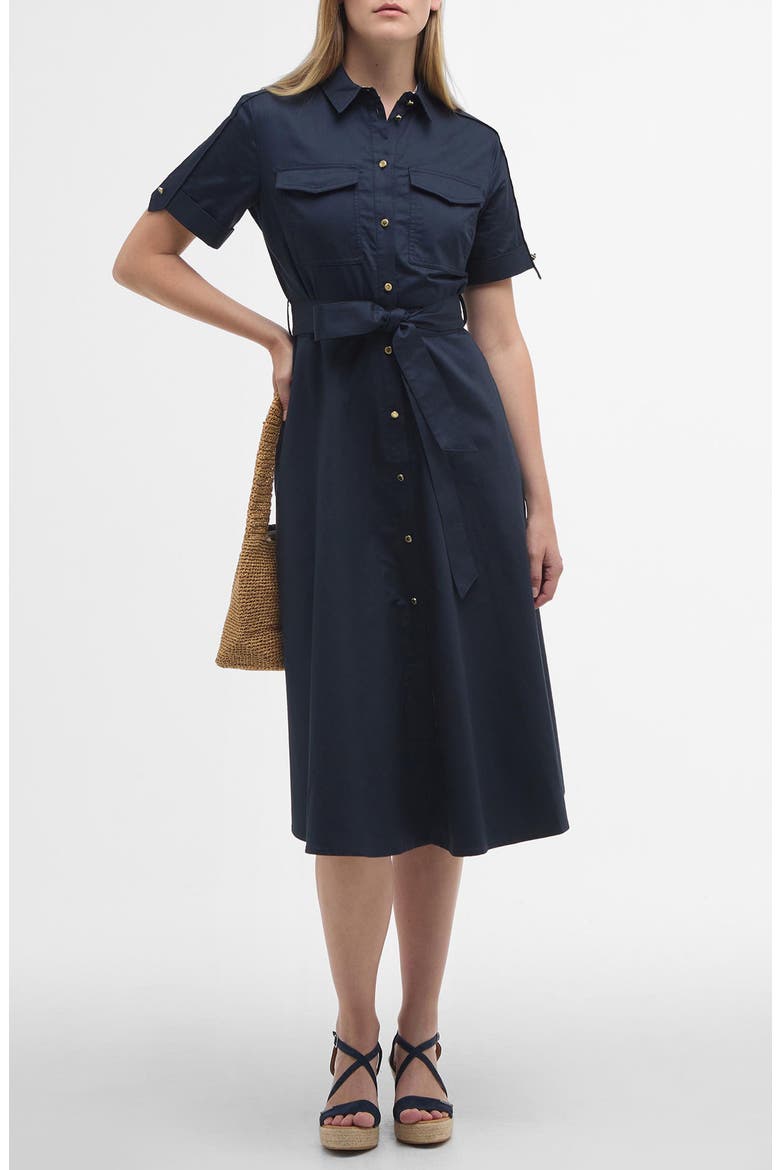 Ivy Short Sleeve Cotton Sateen Shirtdress, Main, color, DARK NAVY