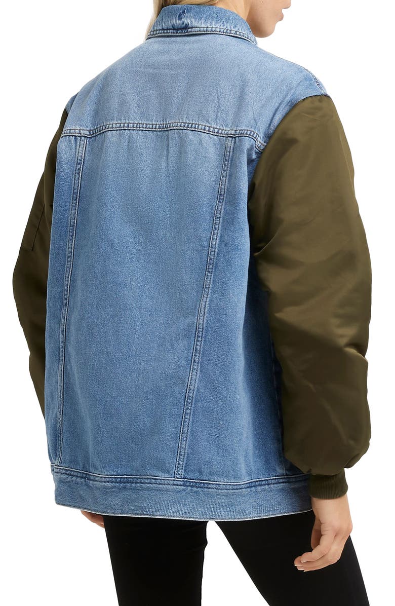 River Island Hybrid Denim Bomber Jacket, Alternate, color, 