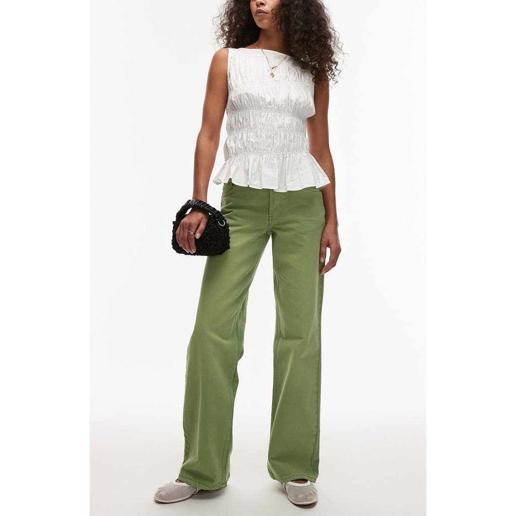 Topshop Ember Low Rise Wide Leg Jeans In Light Green