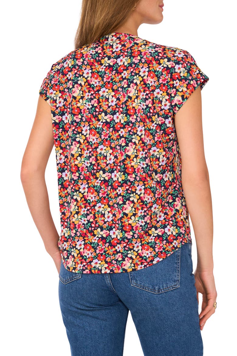 Floral Short Sleeve Button-Up Shirt, Alternate, color, NAVY/ CORAL FLORAL