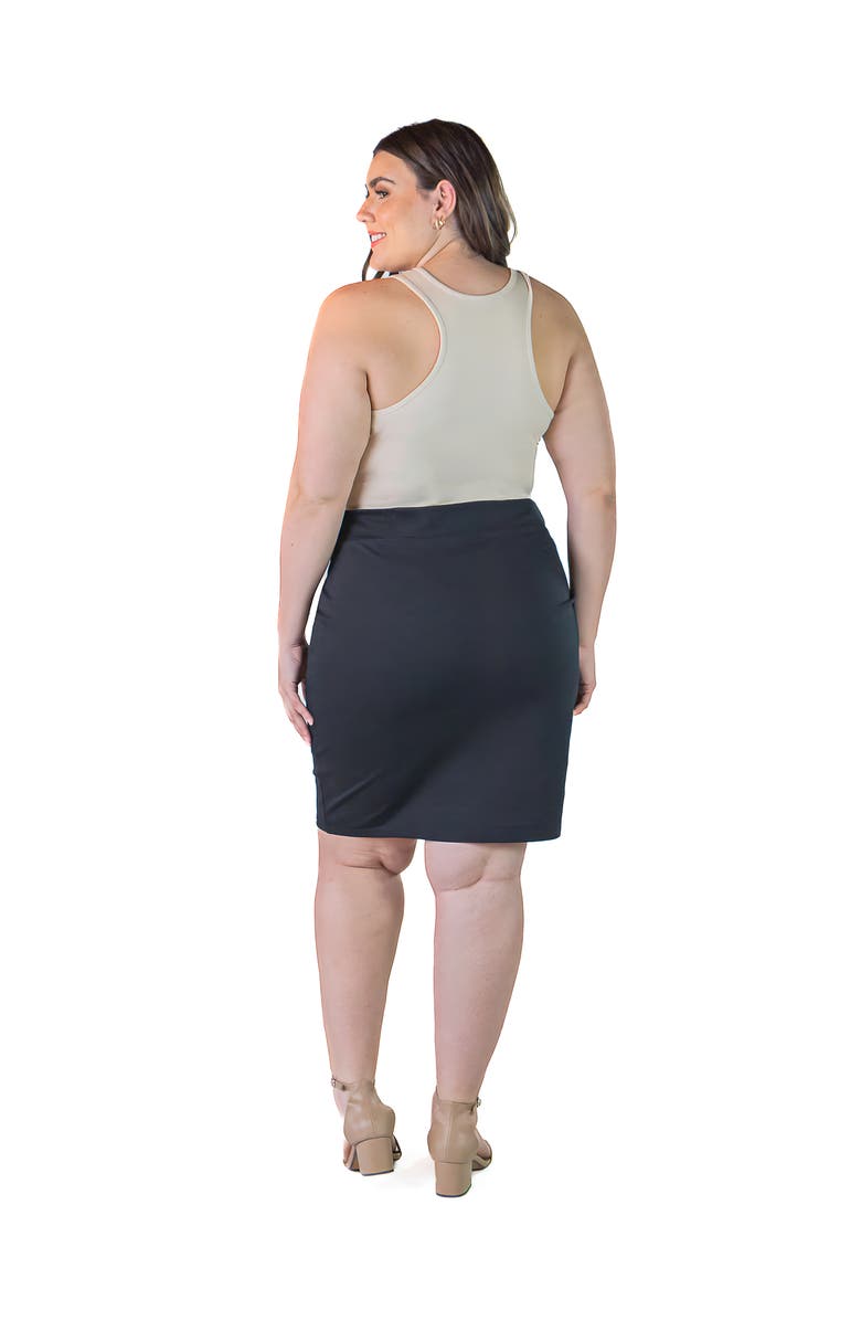 24seven Comfort Apparel Elastic Waist Knee Length Pencil Skirt, Alternate, color, Black