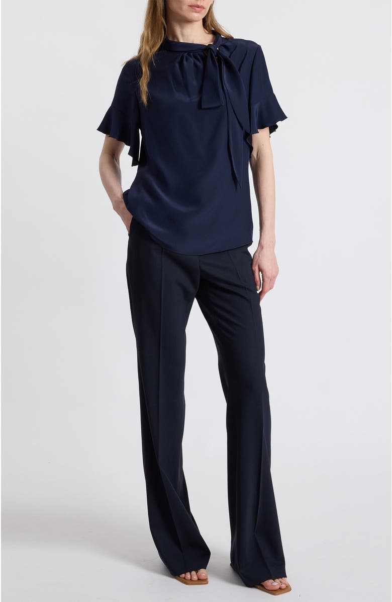 Santorelli Athena Silk Blouse with Short Flutter Sleeves, Alternate, color, Midnight