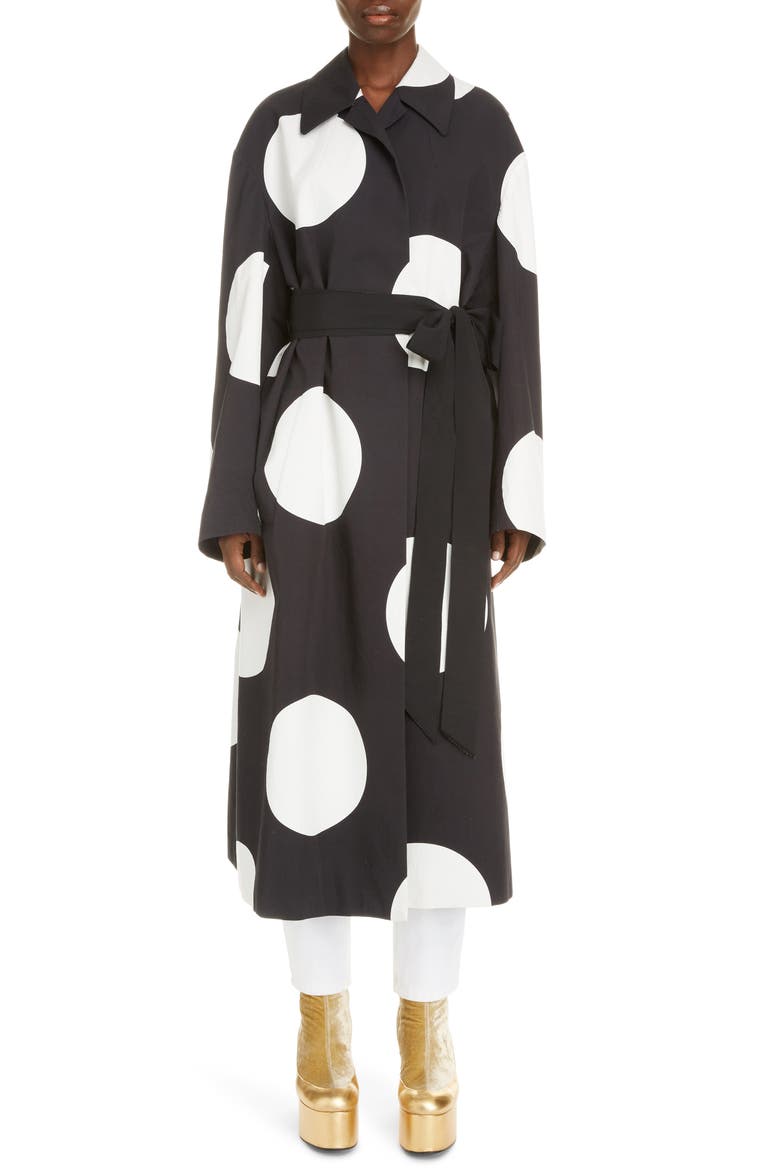 Ruberta Dot Cotton Coat, Main, color, BLACK