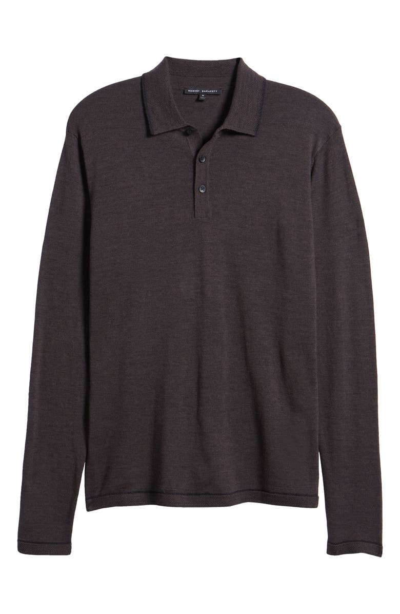 Robert Barakett Roman Long Sleeve Merino Wool Sweater Polo, Alternate, color, Brown