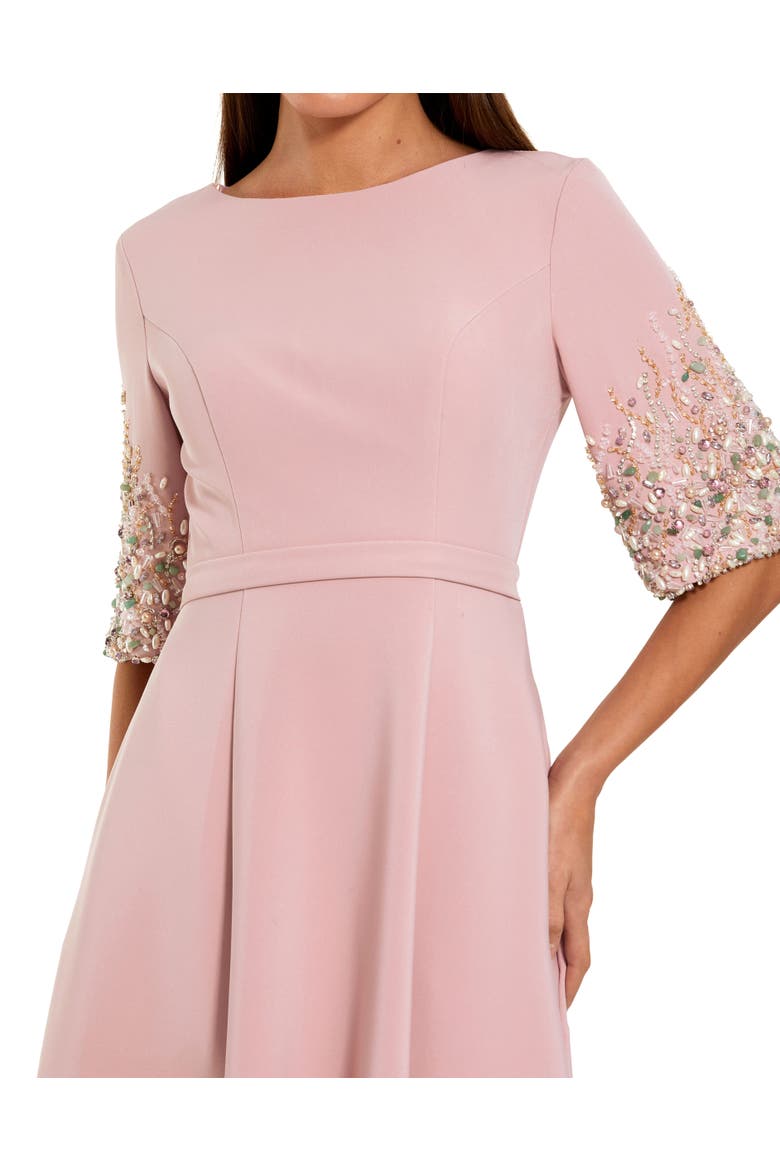 Women's 3/4 Sleeve Crepe Gown With Sleeve Embellishments, Alternate, color, Rose