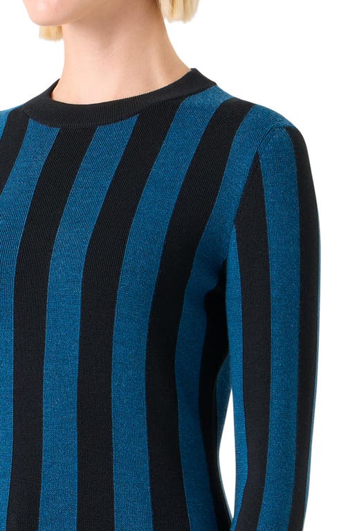 Akris Punto Vertical Stripe Virgin Wool Sweater In Blue