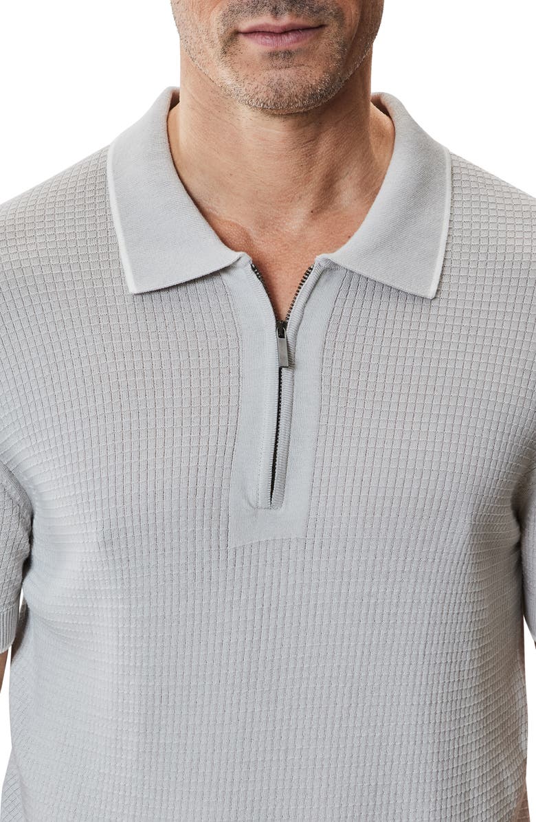 Robert Barakett Denton Short Sleeve Zip Organic Cotton Sweater Polo, Alternate, color, Pale Grey