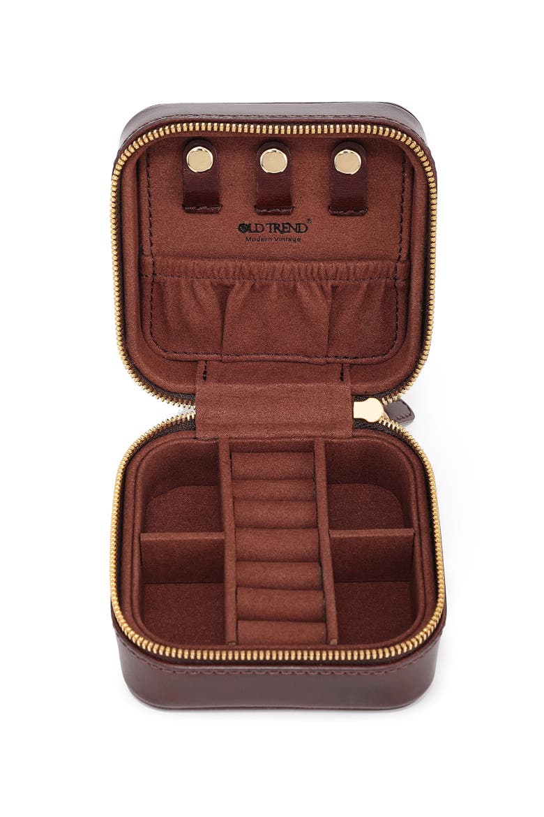 Cube Genuine Leather Compact Jewelry Box, Alternate, color, Brown